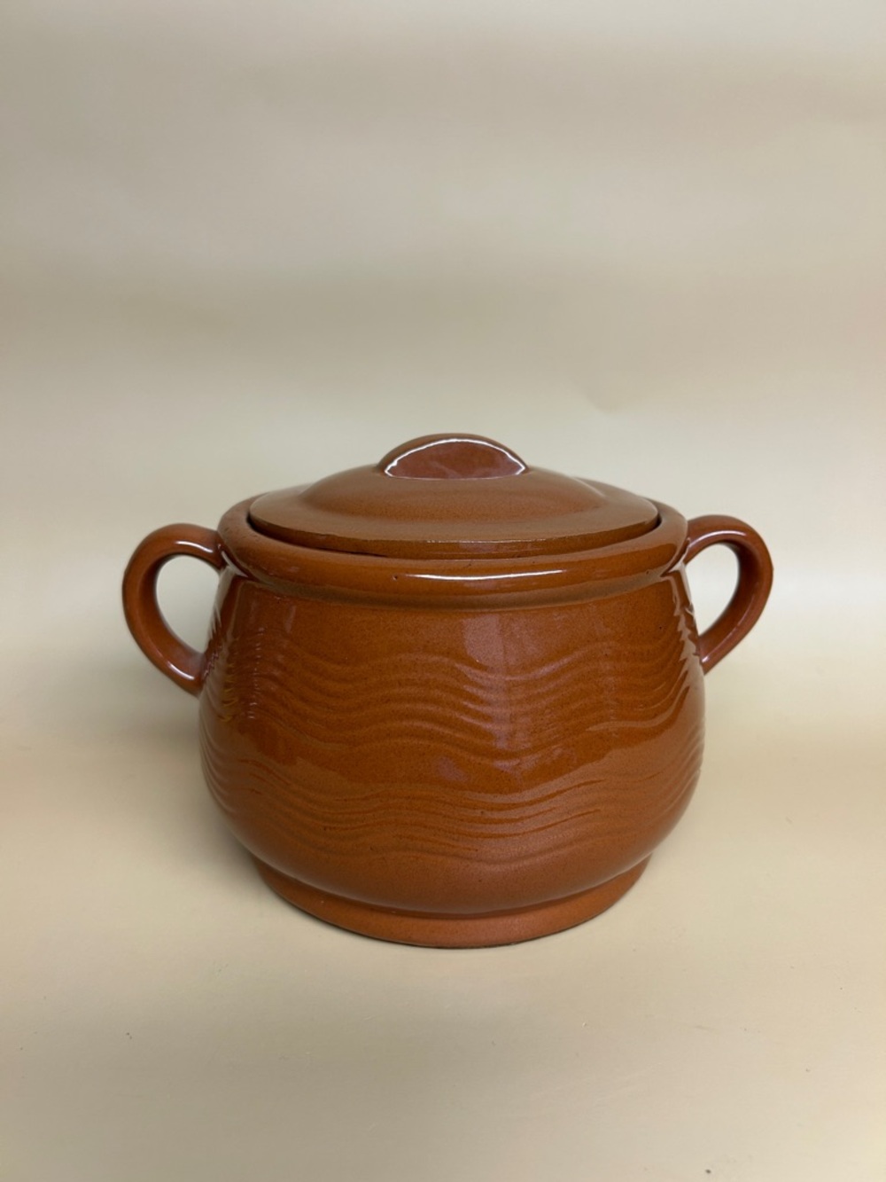 Brown Ceramic Lidded Soup Tureen with Handles